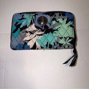 Vera Bradley Quilted Floral Zip RFID blocking Wallet - Teal/Blue/Gray